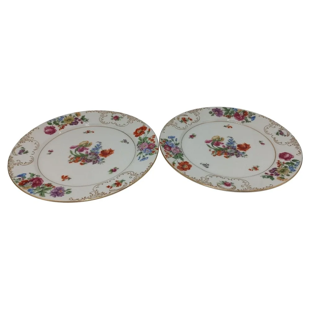 Vintage SGK China Salad Plate Floral Pattern‎ Gold Trim Scroll Set of Four